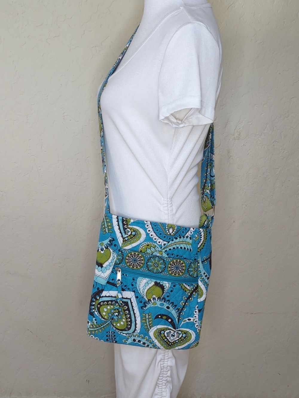 Blue & Green Peacock Paisley Quilted Hipster Crossbody Bag